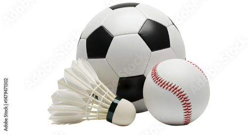 Isolated Sports Equipment Assortment Soccer Baseball Badminton