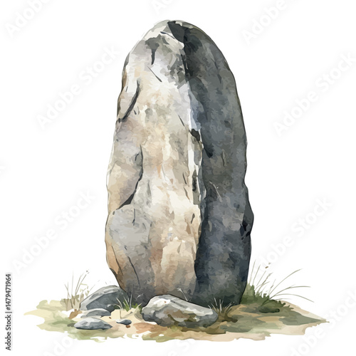 Megalithic Stone, watercolor vector, isolated on a white background.