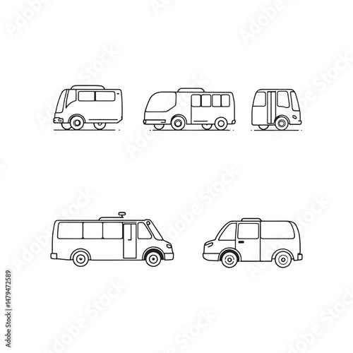 Autonomous Self Driving Bus Minimal Line Art