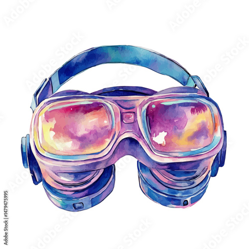 watercolor of VR Goggles, isolated on a white background.