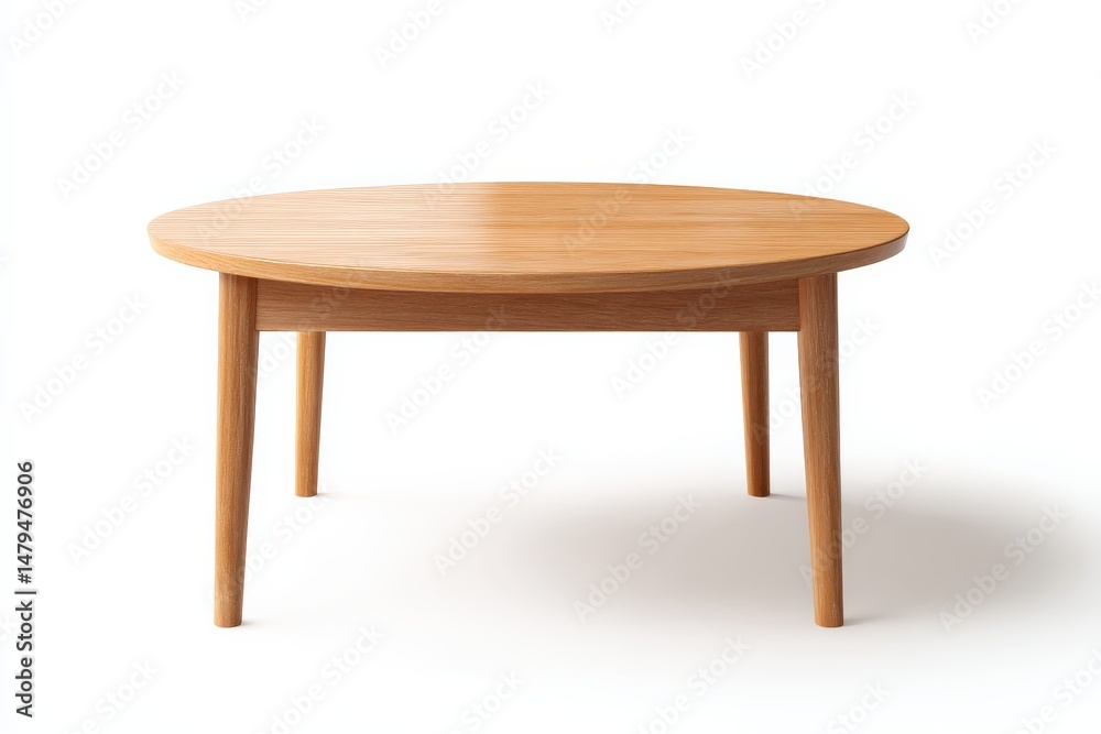 Fototapeta premium A simple, round wooden table, perfect for small spaces or as an accent piece. Its light wood finish adds warmth to any room.