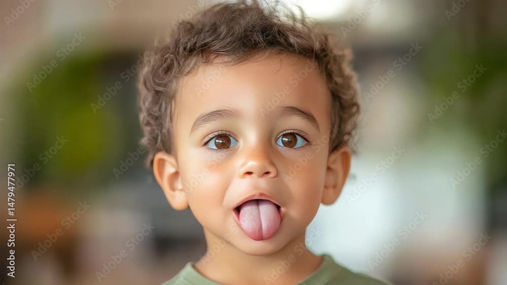 Playful Gaze of a Little One: Capturing a moment of pure childish delight, this portrait showcases a young boy, his face alight with a mischievous grin, as he playfully sticks out his tongue. Playful Gaze of a Little One: Capturing a moment of pure childish delight, this portrait showcases a young boy, his face alight with a mischievous grin, as he playfully sticks out his tongue.