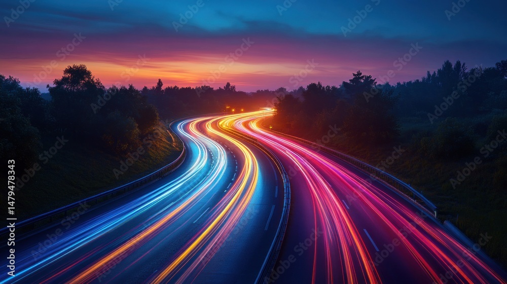 Fototapeta premium Colorful highway at sunset