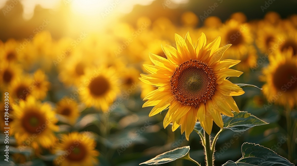 Fototapeta premium Golden sunflower field at sunset (4)