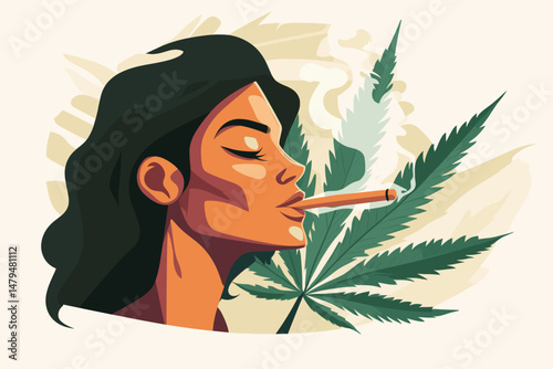 Stylish Portrait of a Woman Smoking Cannabis