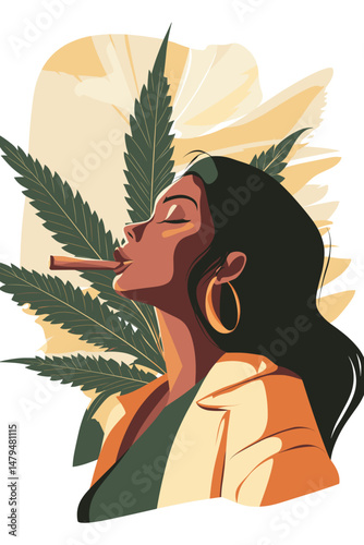 Stylish Portrait of a Woman Smoking Cannabis