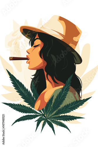 Stylish Portrait of a Woman Smoking Cannabis