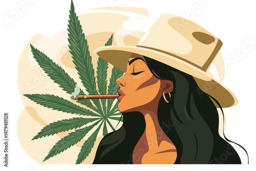 Stylish Portrait of a Woman Smoking Cannabis