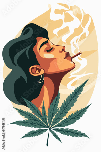Stylish Portrait of a Woman Smoking Cannabis