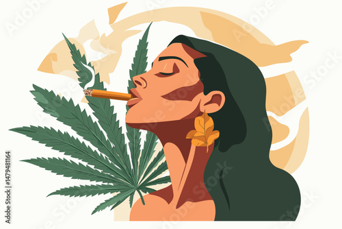 Stylish Portrait of a Woman Smoking Cannabis