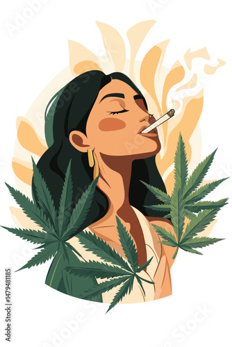 Stylish Portrait of a Woman Smoking Cannabis