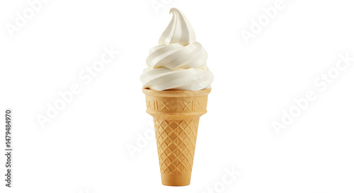 Isolated Swirl of Soft Serve Vanilla Ice Cream Cone