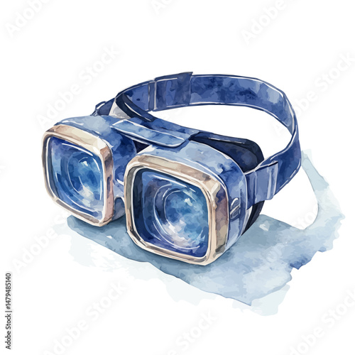 watercolor vector of VR Goggles, isolated on a white background.