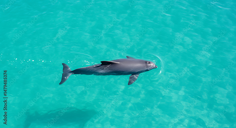 Obraz premium Graceful dolphin glides turquoise waters pristine beauty aquatic wonder