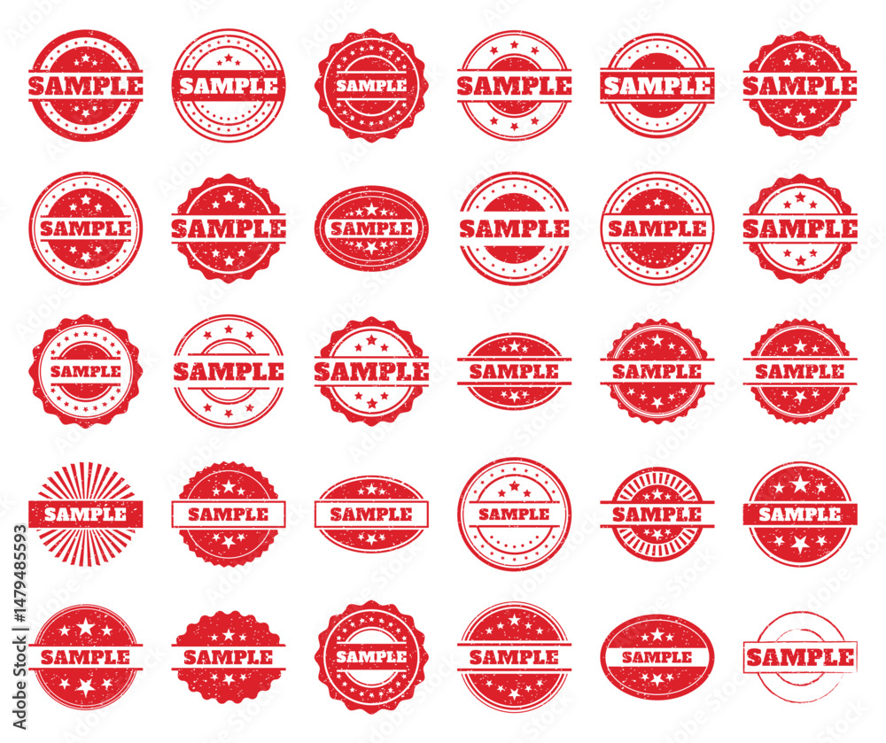 Obraz premium Collection of Red Grunge Sample Stamps. Vintage Design Elements