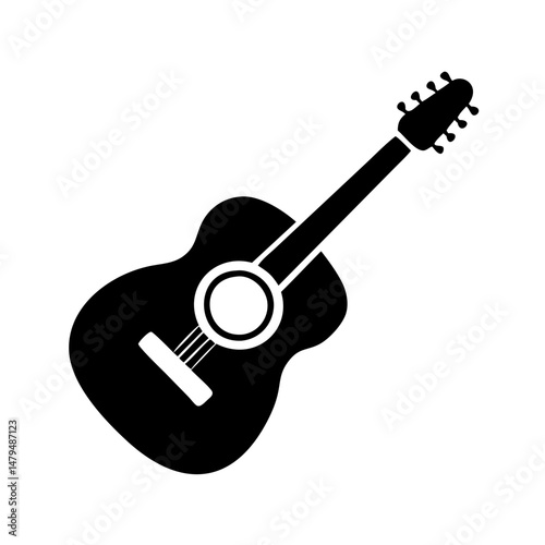 Acoustic Guitar Icon Black and White Music Instrument Silhouette Simple Design