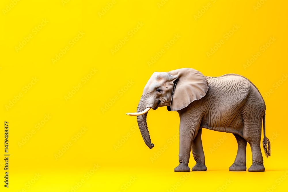 Fototapeta premium A toy elephant standing on a yellow background