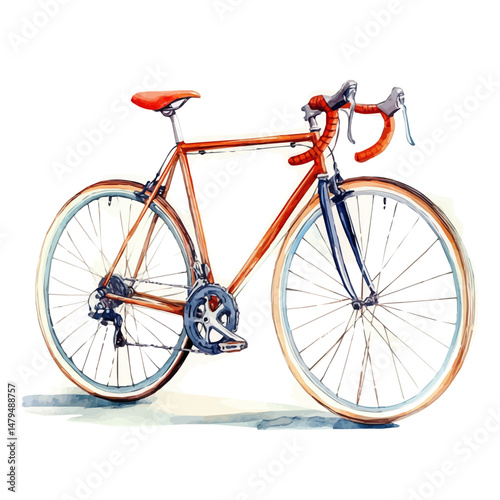 watercolor of Racing Bicycle, isolated on a white background.