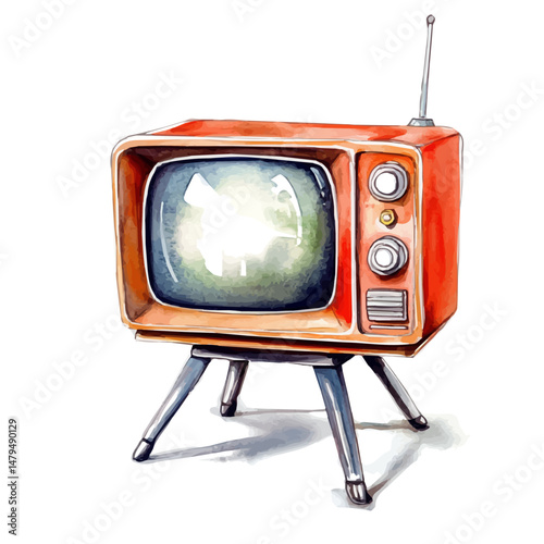 watercolor of Advertisements On TV, isolated on a white background.