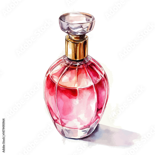 Perfume Bottle, watercolor vector, isolated on a white background.