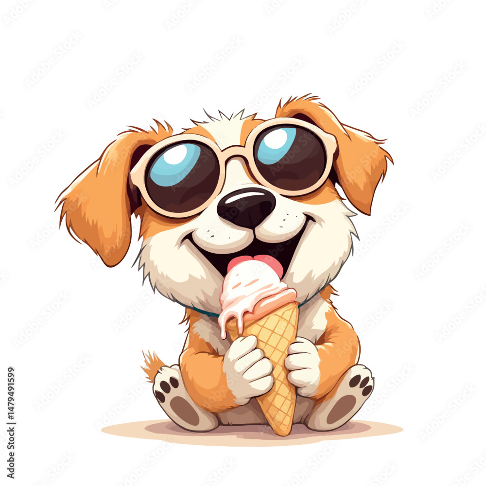 Naklejka premium Vsai adorable puppy enjoying ice cream on summer day