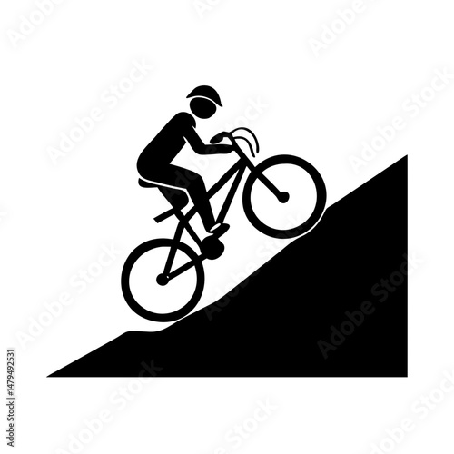 A Cyclist Riding a Mountain Bike Uphill on a Steep Incline A Silhouette Illustration of an Active Person Enjoying Outdoor Recreation