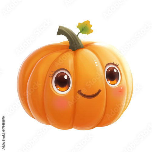 Cute pumpkin character with smiling face. PNG image, transparent background