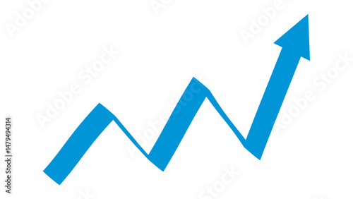 Blue arrow pointing up with a zigzag pattern with ups and downs