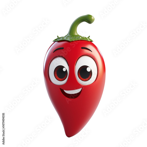 Cheerful cartoon chili pepper character smiling. PNG image, transparent background