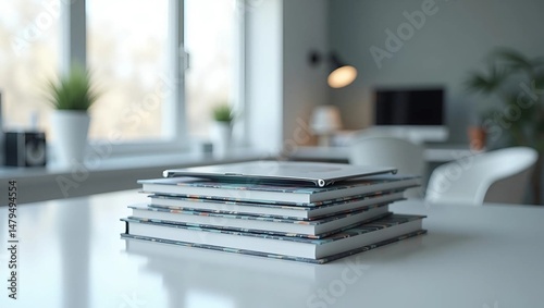 Stack of Modern Technology Books with Blurred Background
