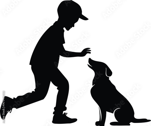boy and his dog share a moment of training and companionship