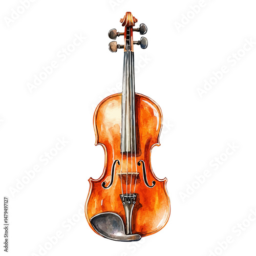 watercolor of Violin, isolated on a white background.