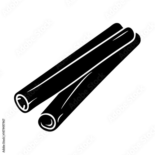 Two Aromatic Cinnamon Sticks Black and White Icon Illustration