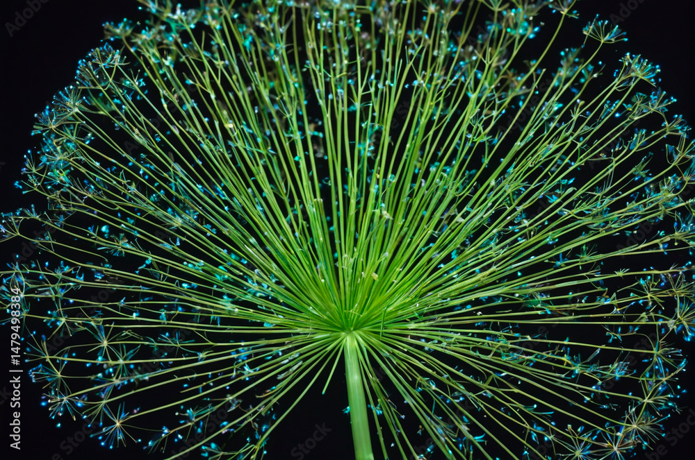 Obraz premium Close-Up of Dandelion Head with Blue Tinged Seeds. Generative AI.