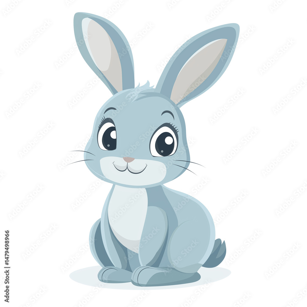 Fototapeta premium Cute cartoon rabbit sitting in a playful pose. PNG image, transparent background