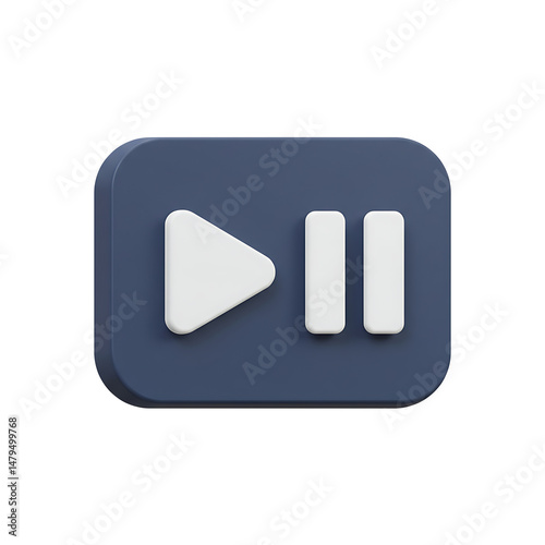 3D Render of Play and Pause Button Icons on Dark Blue Square