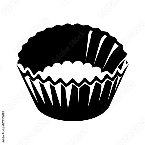 Black and white illustration of an empty muffin paper baking cup