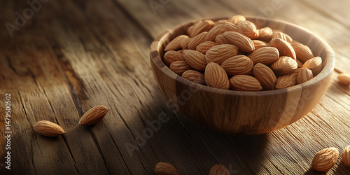 Almond nuts scattered with clean lighting