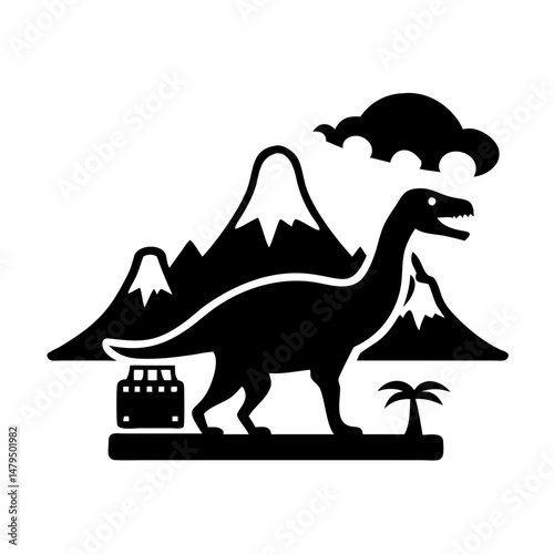 Prehistoric Dinosaur Roaming Majestic Mountains Tropical Landscape