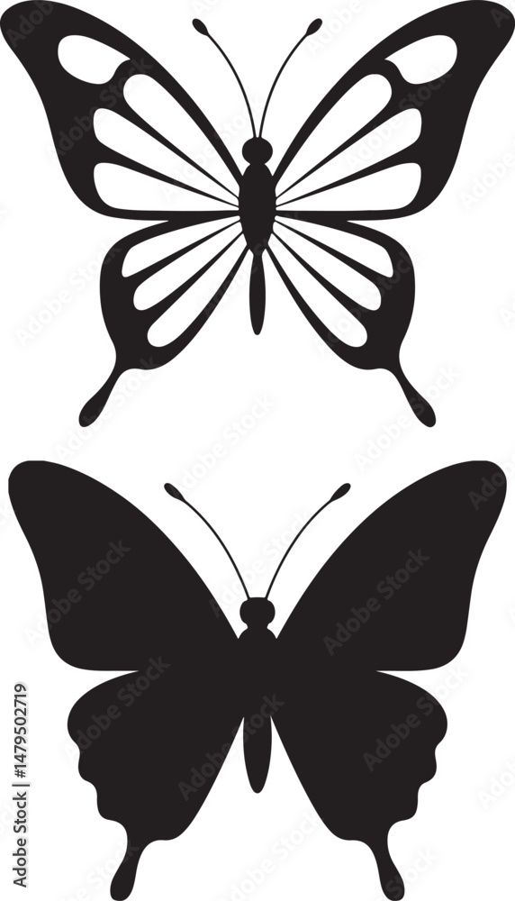 Fototapeta premium Butterfly Silhouettes Vector Realistic Art and Stylized Winged Insect Designs