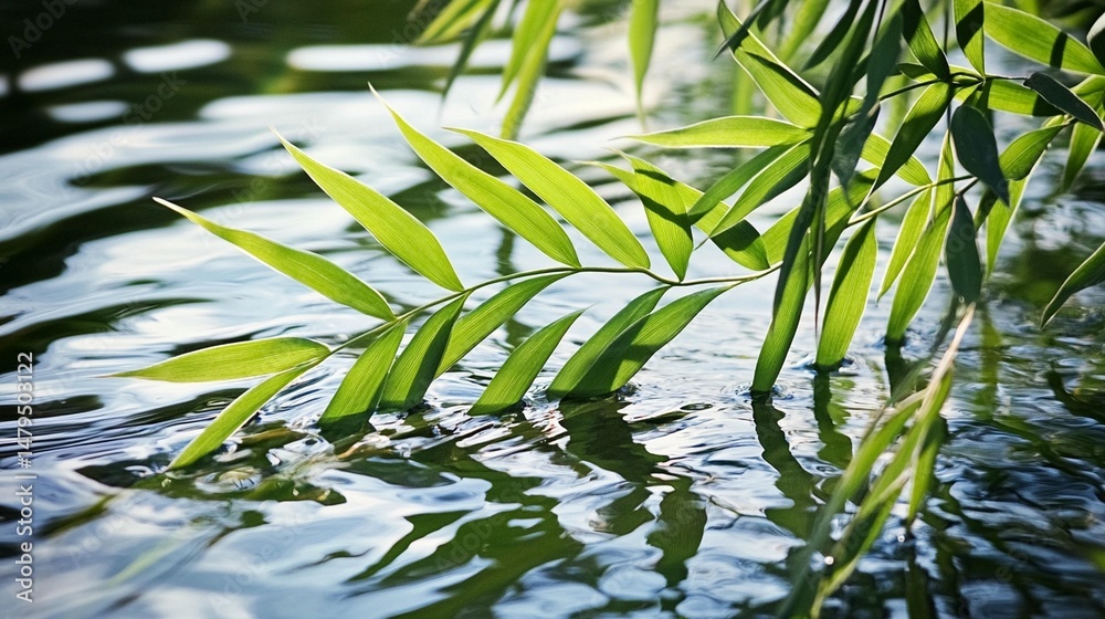 Fototapeta premium Tranquil Water, Lush Greenery