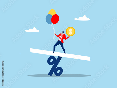 businessman leader balance himself on percentage sign.Central bank money policy for inflation or interest rate vector