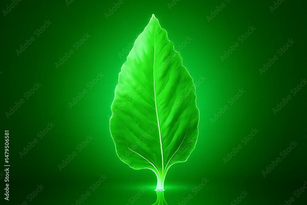 Fototapeta premium Vibrant green leaf close-up nature setting high-quality image bright background macro view freshness