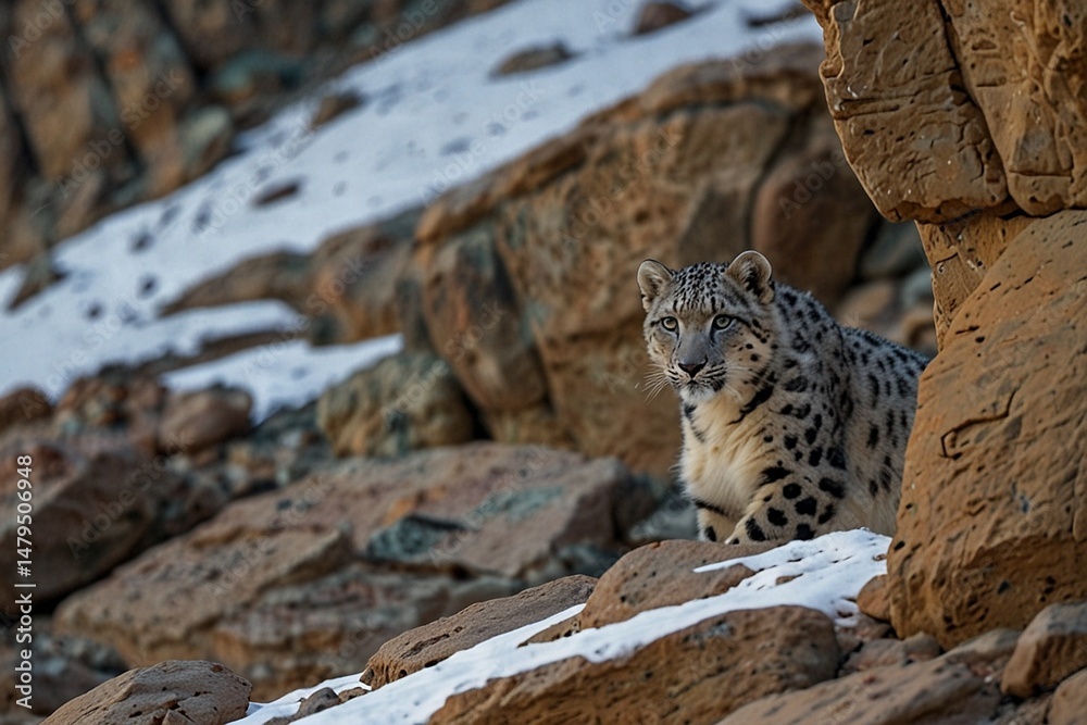 Fototapeta premium leopard on the rock
