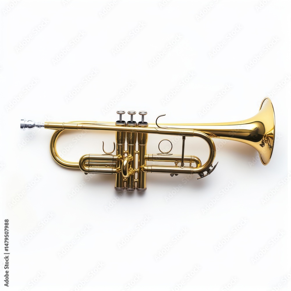 Obraz premium Golden Trumpet on White Background Closeup Studio Photography