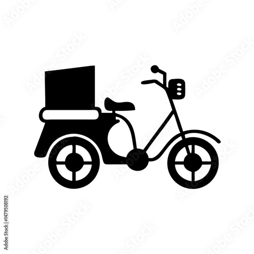 Black and White Illustration of a Three Wheeled Delivery Vehicle