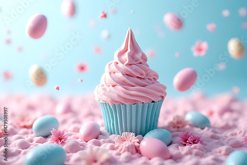 Easter celebration sweet treats spring garden photo colorful cheerful delicious cupcake