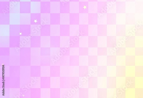 Pastel holographic checkered gradient with stars, kawaii abstract purple squared background, illustration, art