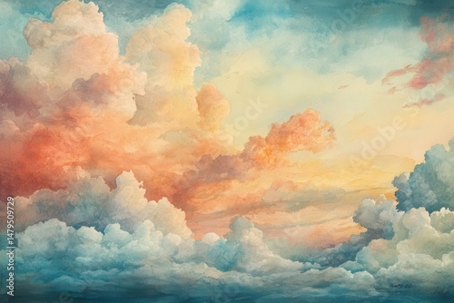 Colorful clouds create a stunning sunset view over a serene sky during the evening hours with soft hues blending harmoniously together