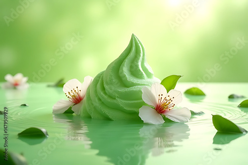Refreshing mint soft serve ice cream serene green background nature dessert close-up